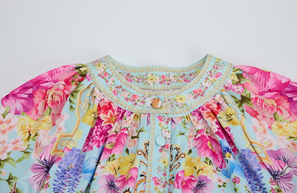 Printing pinched waist long dress frenum dress