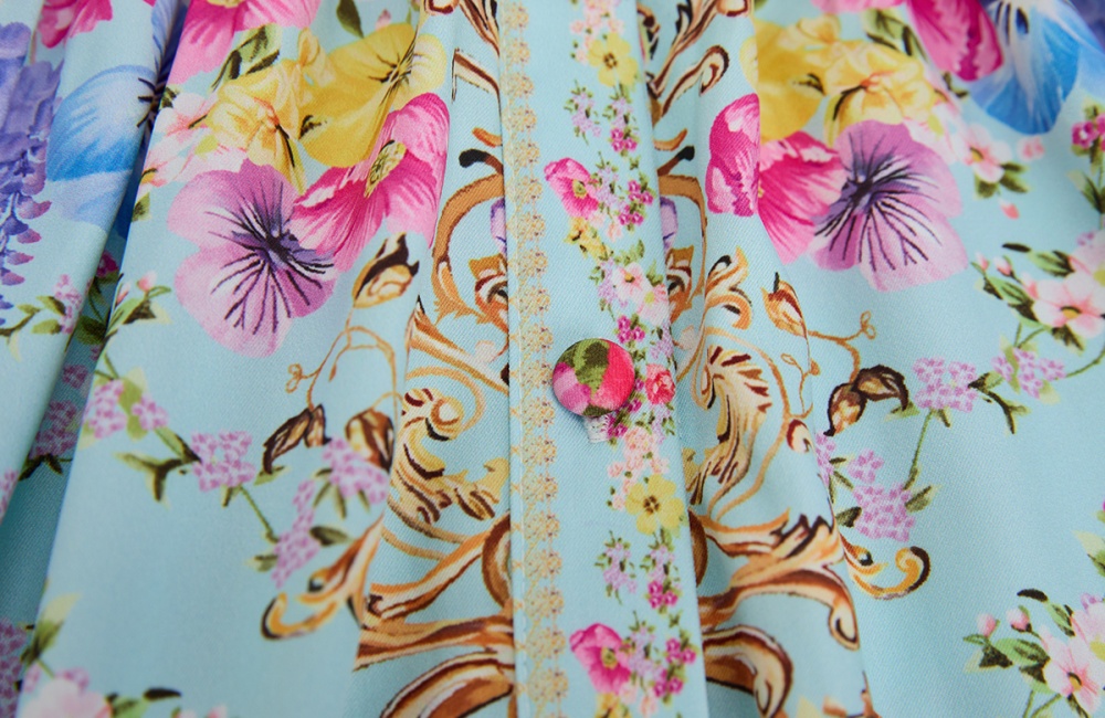 Printing pinched waist long dress frenum dress