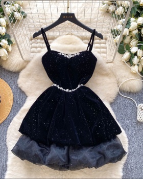 Wrapped chest temperament formal dress pinched waist dress