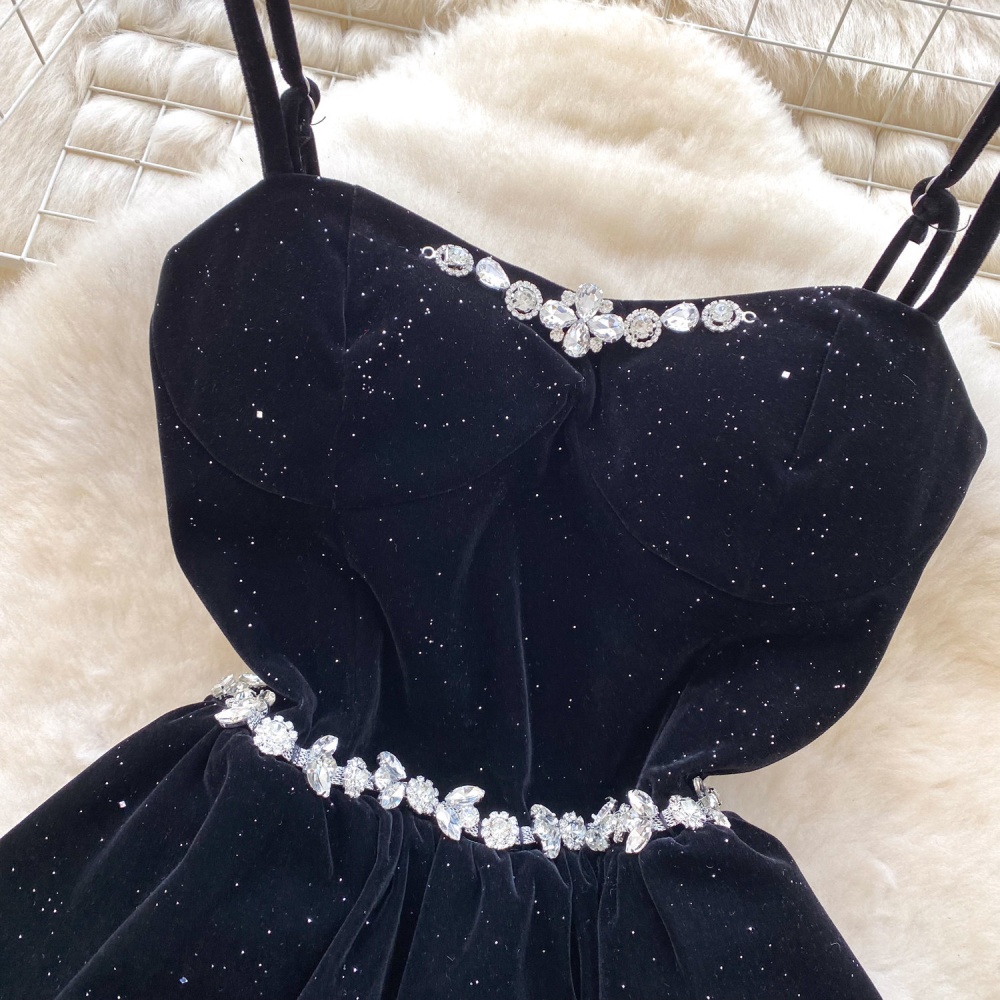 Wrapped chest temperament formal dress pinched waist dress