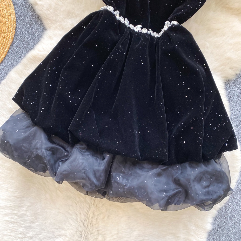 Wrapped chest temperament formal dress pinched waist dress