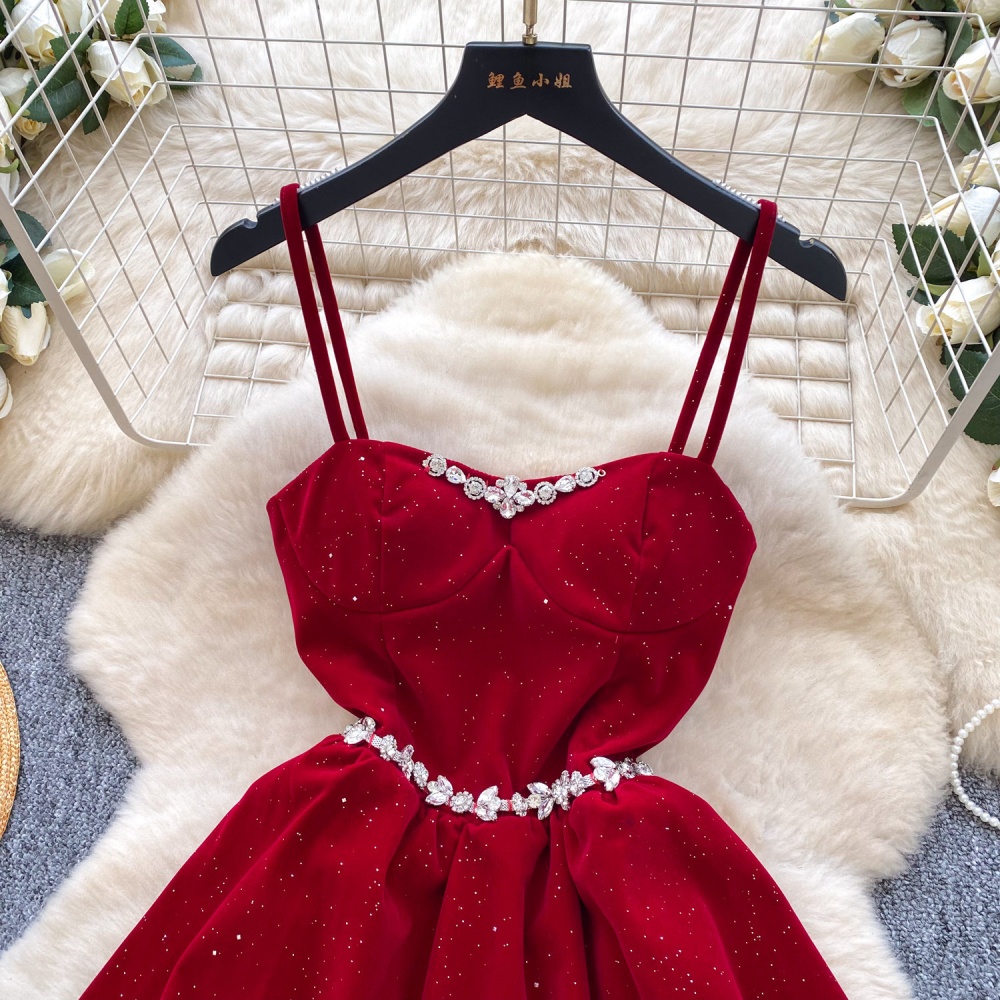 Wrapped chest temperament formal dress pinched waist dress