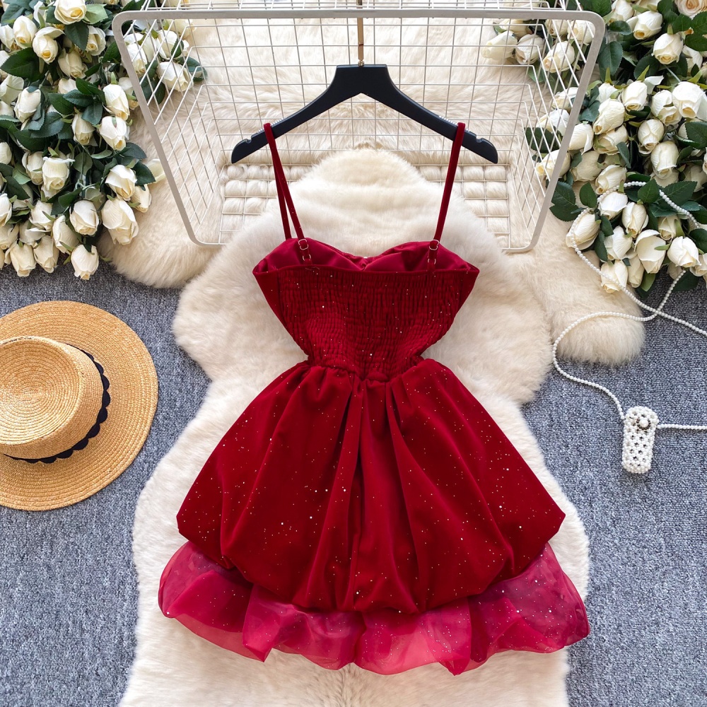 Wrapped chest temperament formal dress pinched waist dress