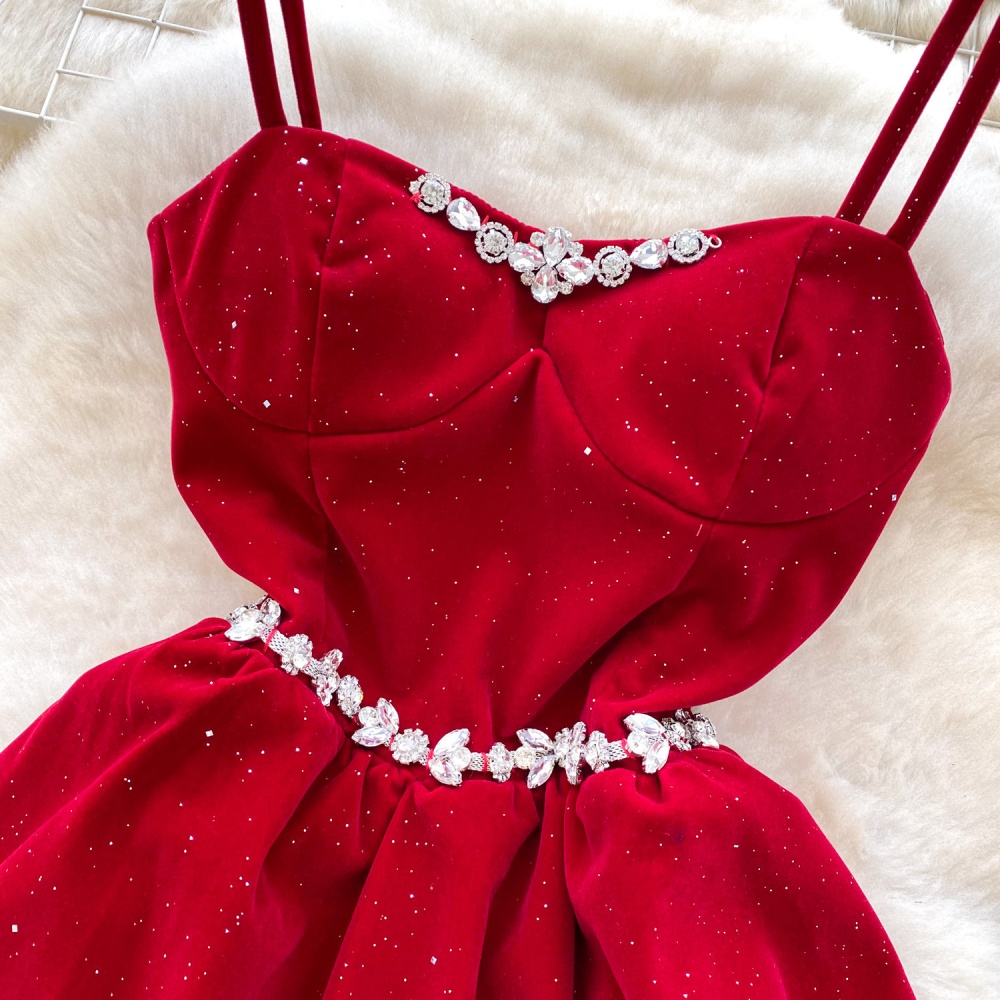 Wrapped chest temperament formal dress pinched waist dress