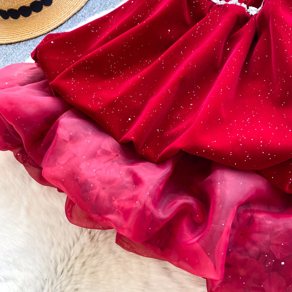 Wrapped chest temperament formal dress pinched waist dress