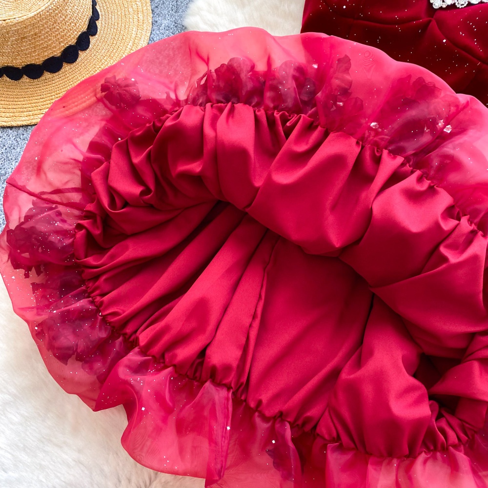 Wrapped chest temperament formal dress pinched waist dress