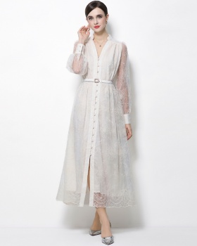 Lace embroidery lantern sleeve long sleeve dress