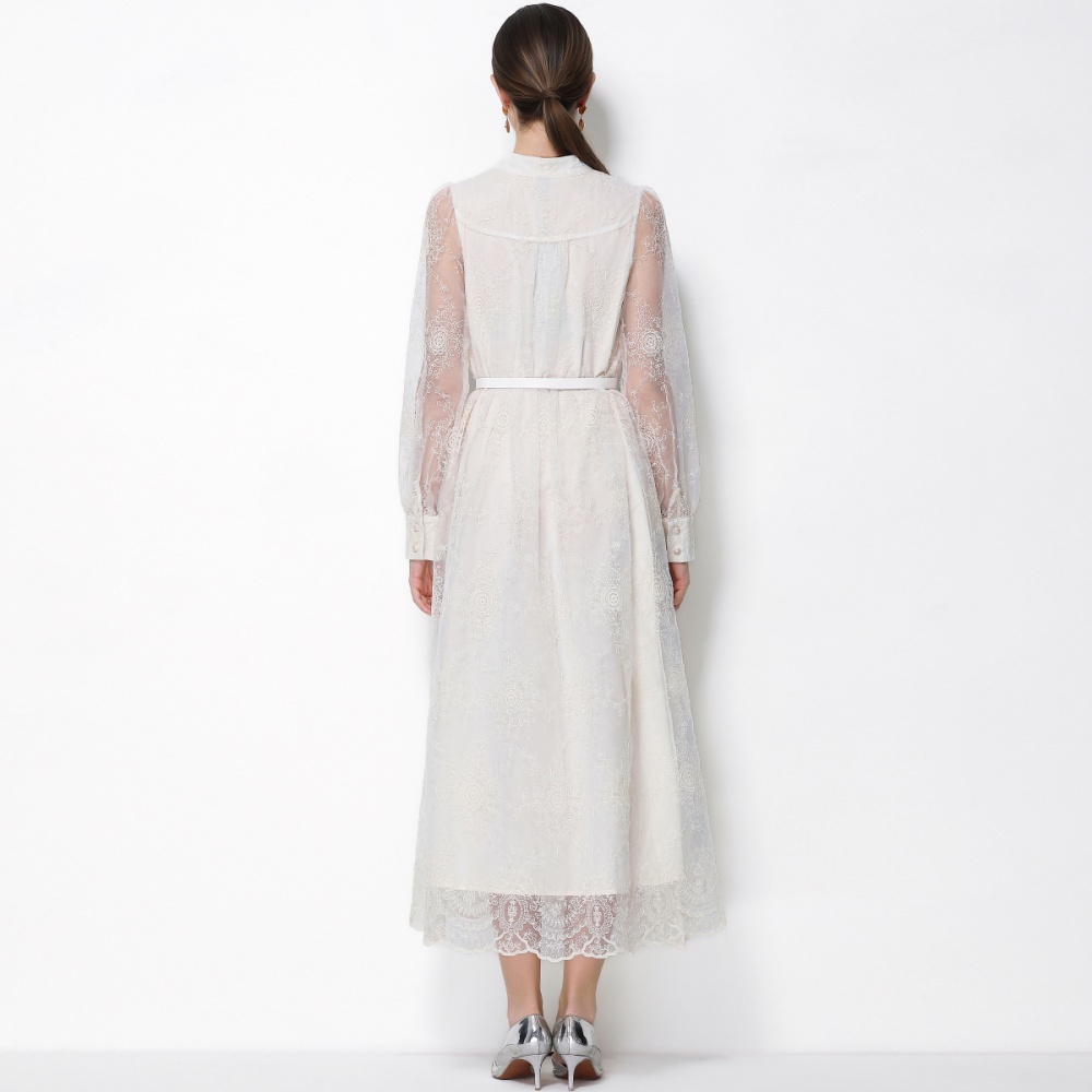 Lace embroidery lantern sleeve long sleeve dress