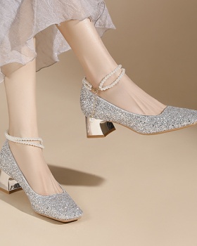 Low high-heeled shoes square head shoes for women