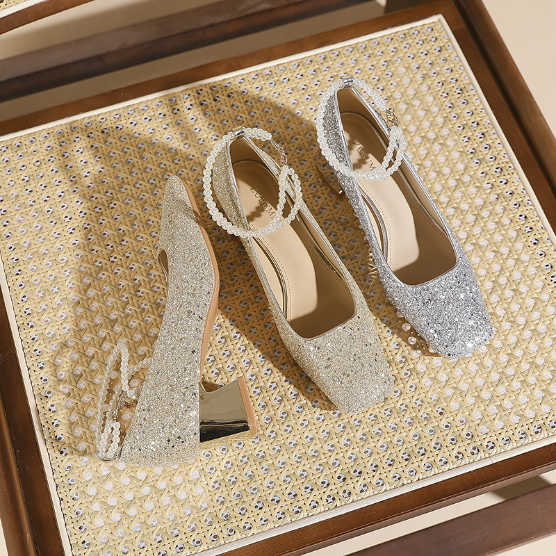 Low high-heeled shoes square head shoes for women