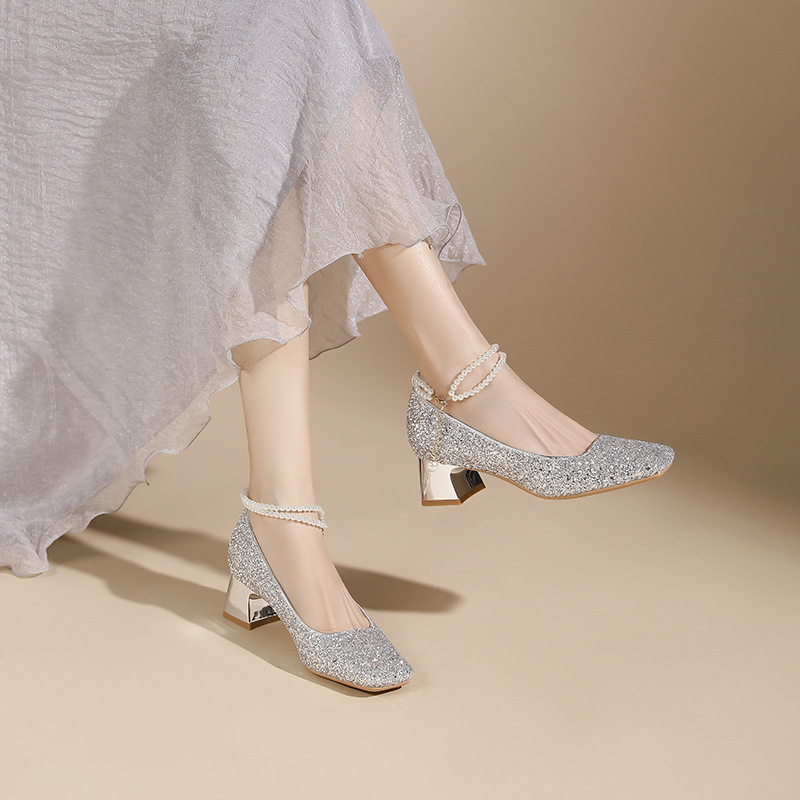 Low high-heeled shoes square head shoes for women