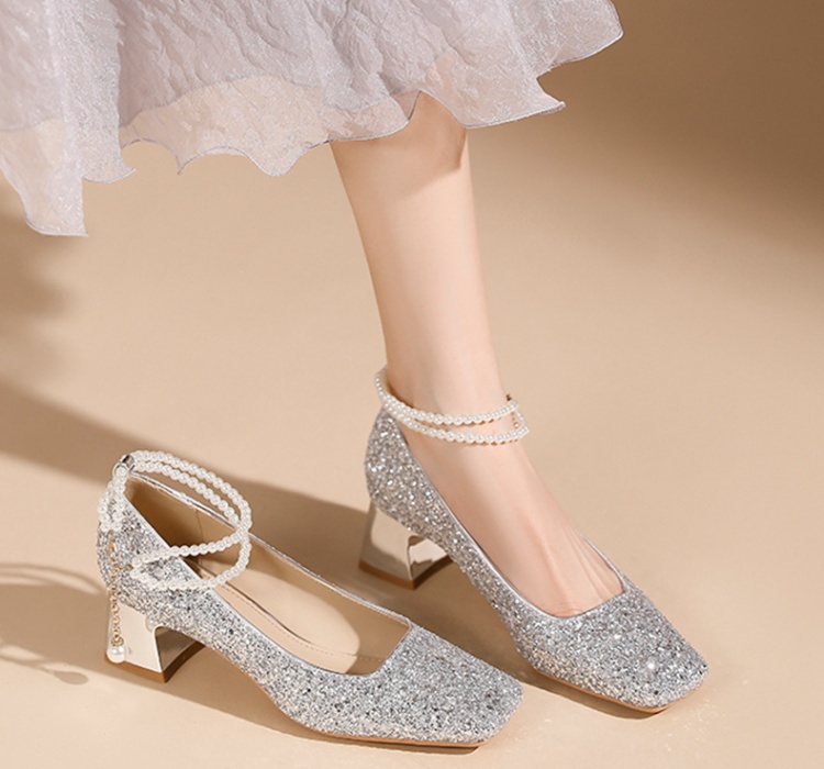 Low high-heeled shoes square head shoes for women