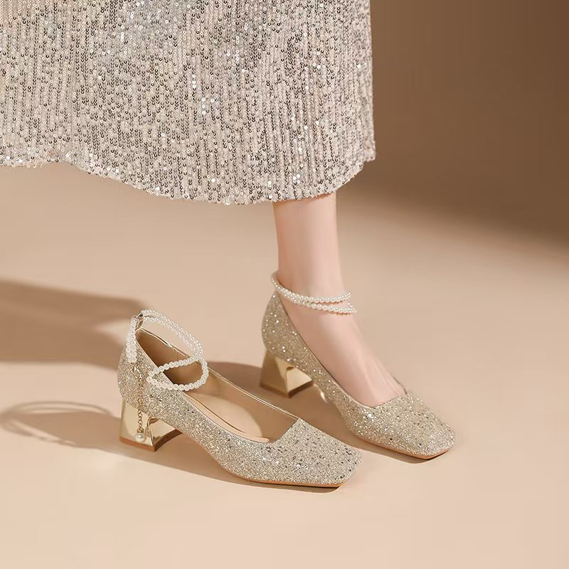 Low high-heeled shoes square head shoes for women