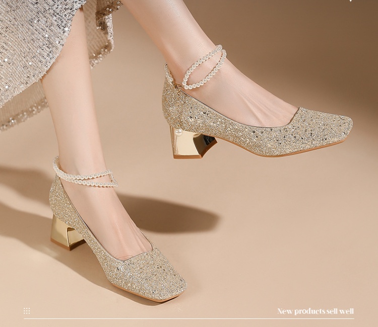 Low high-heeled shoes square head shoes for women