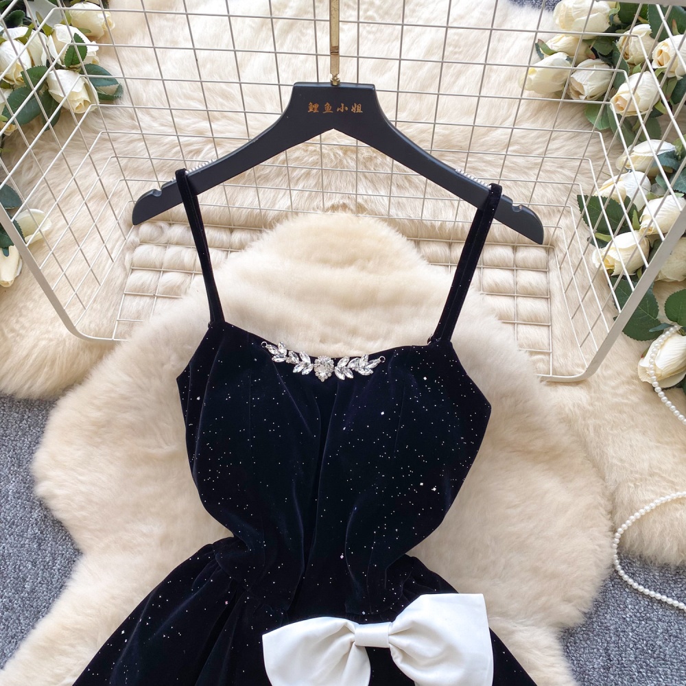 A-line red bow high waist dress for women