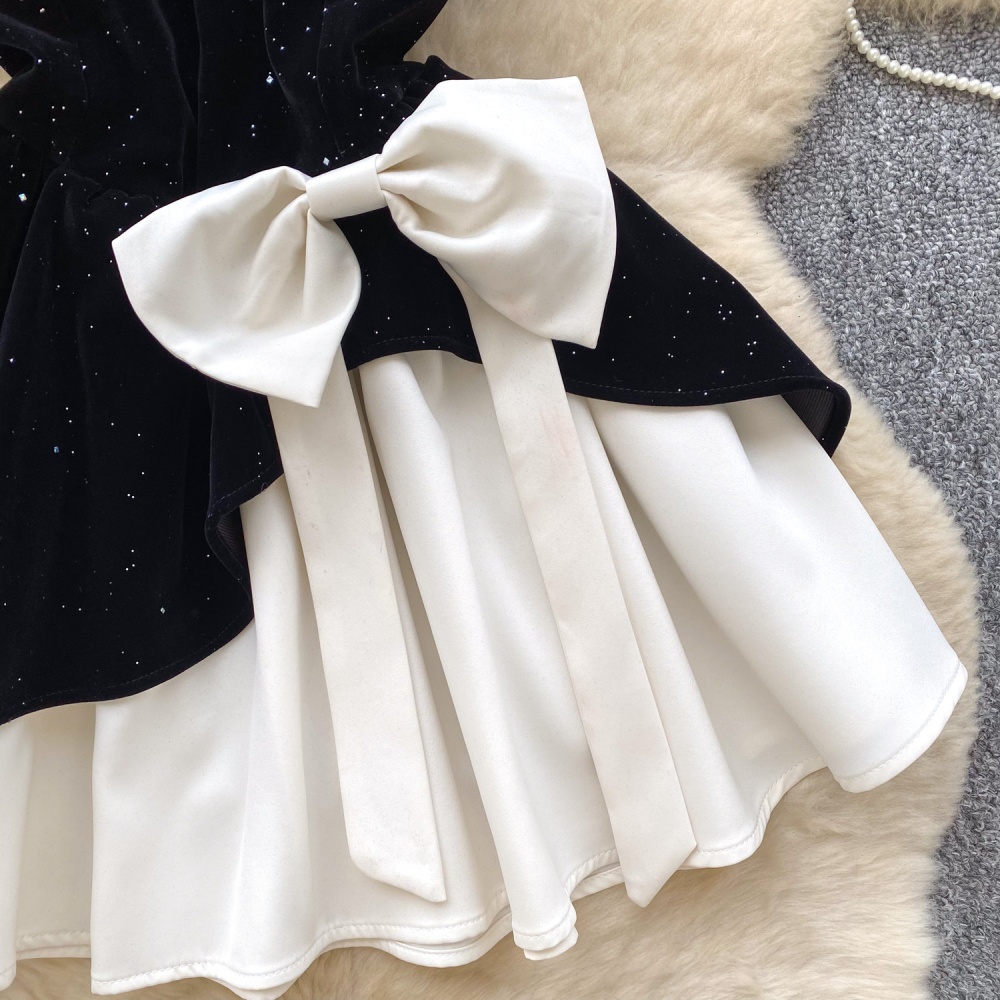 A-line red bow high waist dress for women