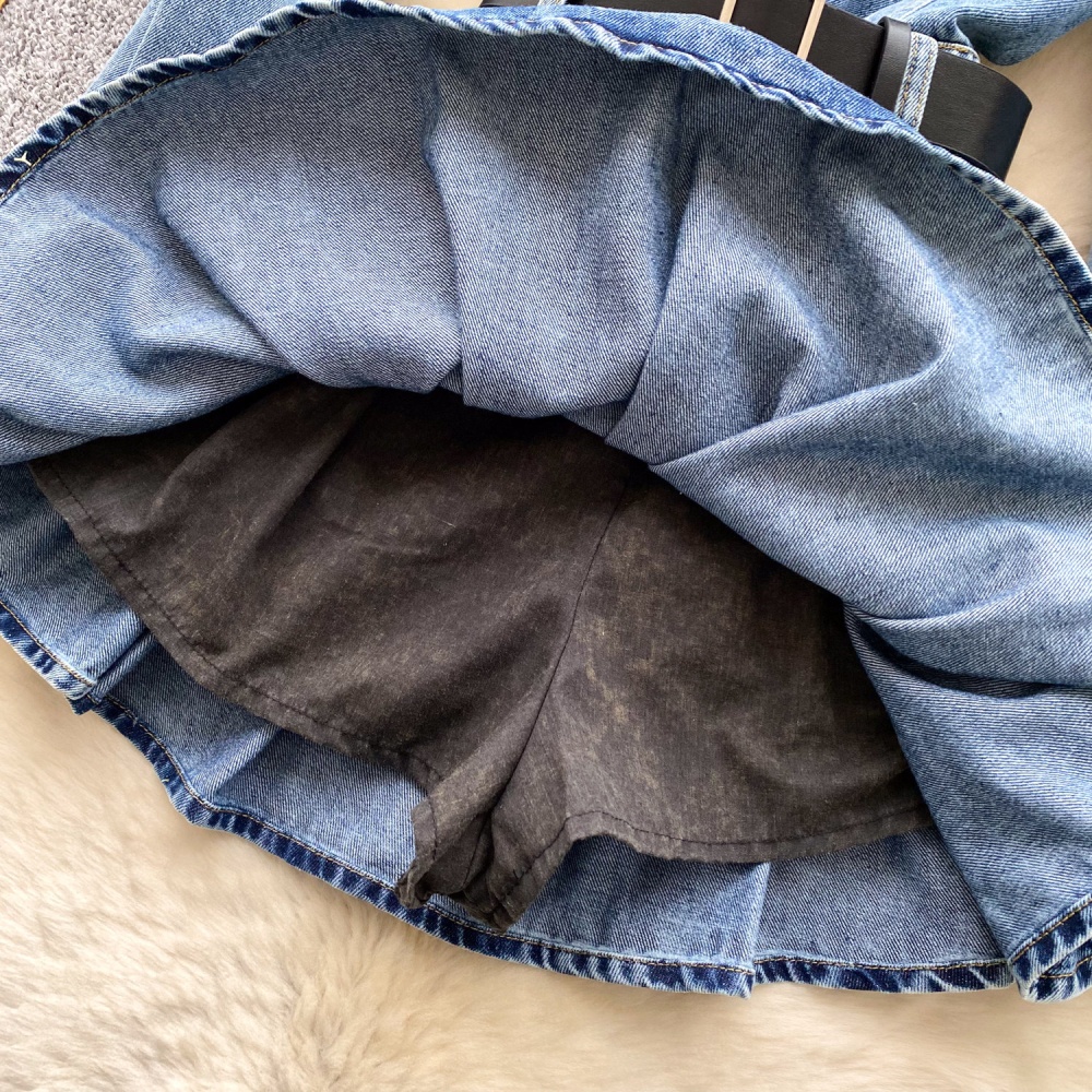 Pocket long sleeve slim lapel Korean style A-line dress