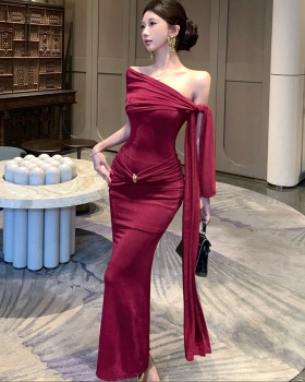 Package hip long formal dress pinched waist dress for women