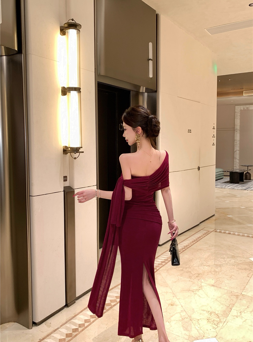 Package hip long formal dress pinched waist dress for women