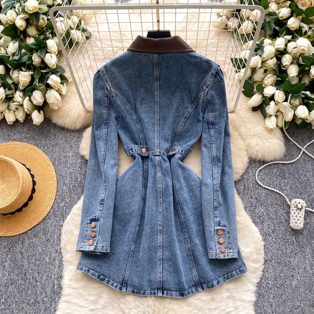 High waist single-breasted denim retro A-line dress