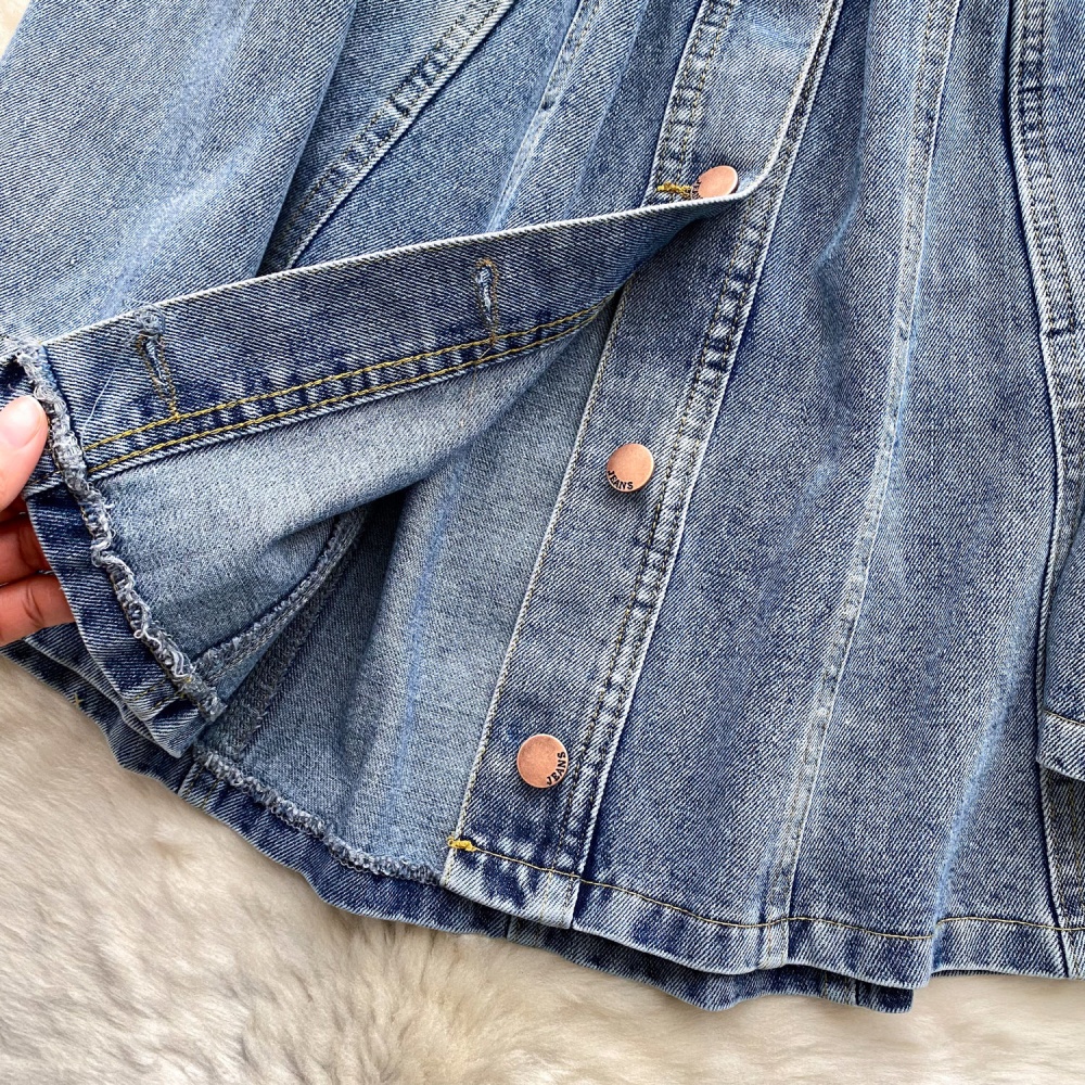 High waist single-breasted denim retro A-line dress