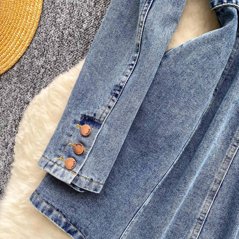 High waist single-breasted denim retro A-line dress