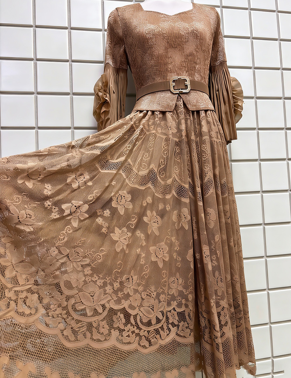 Disk flowers hollow high waist straps long dress