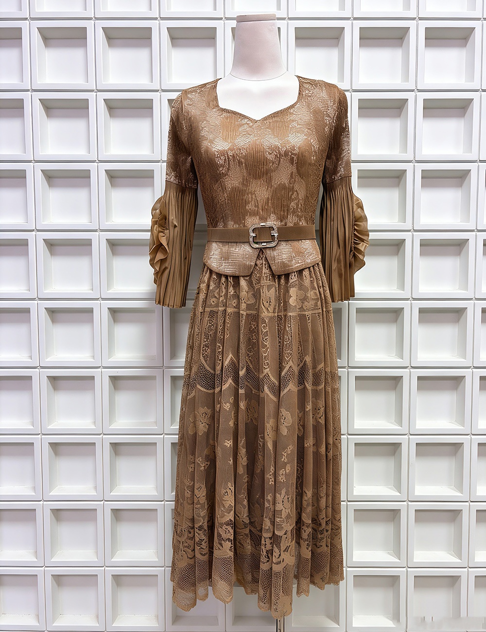 Disk flowers hollow high waist straps long dress