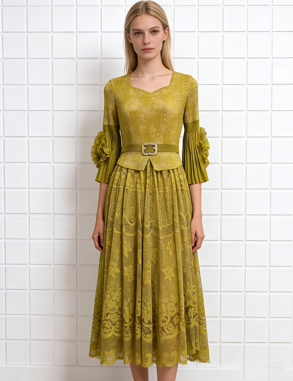 Disk flowers hollow high waist straps long dress