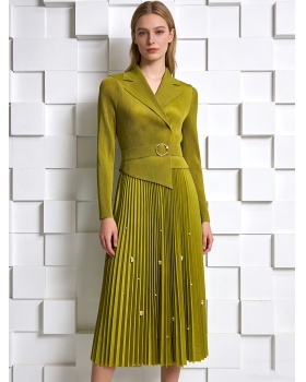 European style business suit high waist straps dress