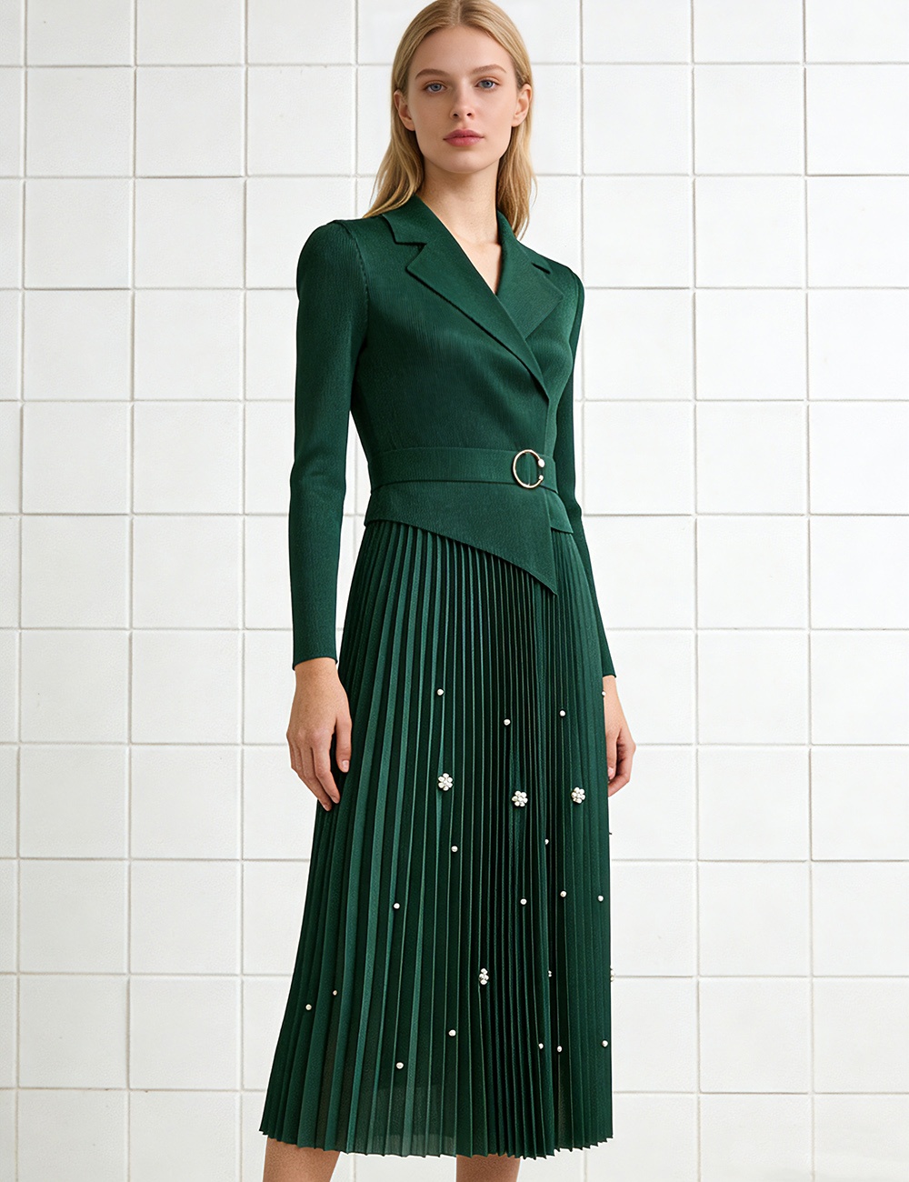 European style business suit high waist straps dress