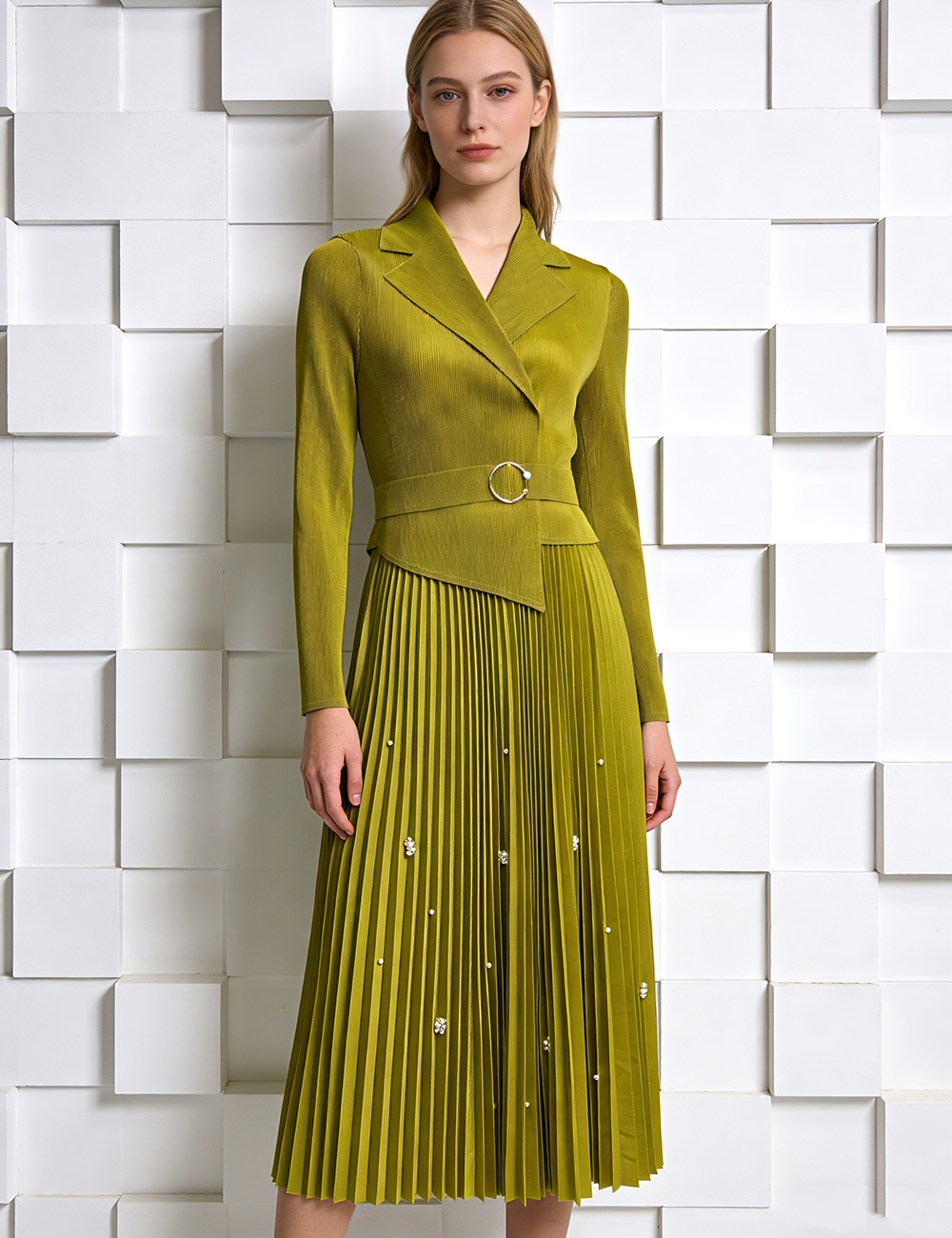 European style business suit high waist straps dress