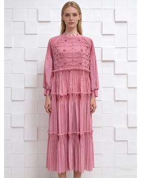 Cake splice long dress wood ear beading dress