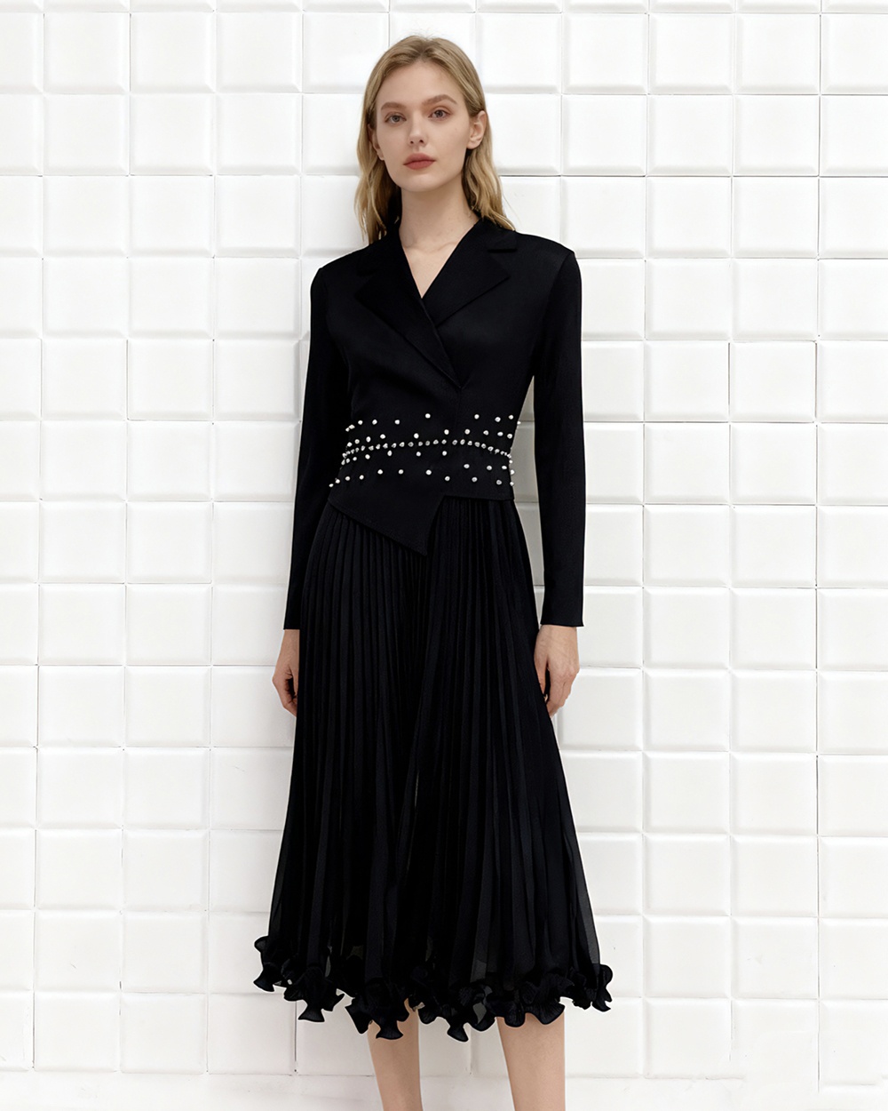 Beading slim business suit wood ear dress for women