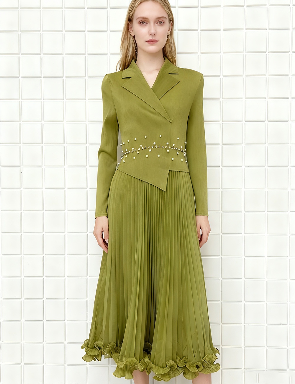 Beading slim business suit wood ear dress for women