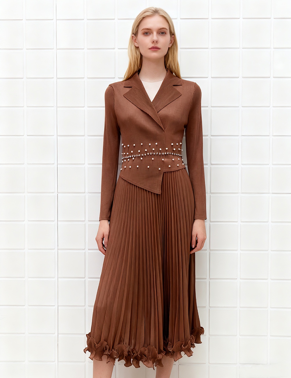 Beading slim business suit wood ear dress for women