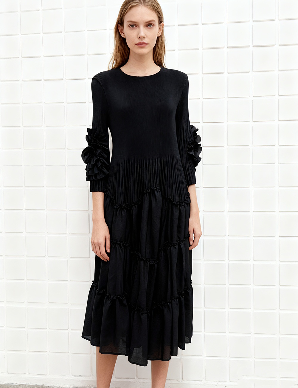 Splice disk flowers large yard slim loose dress for women