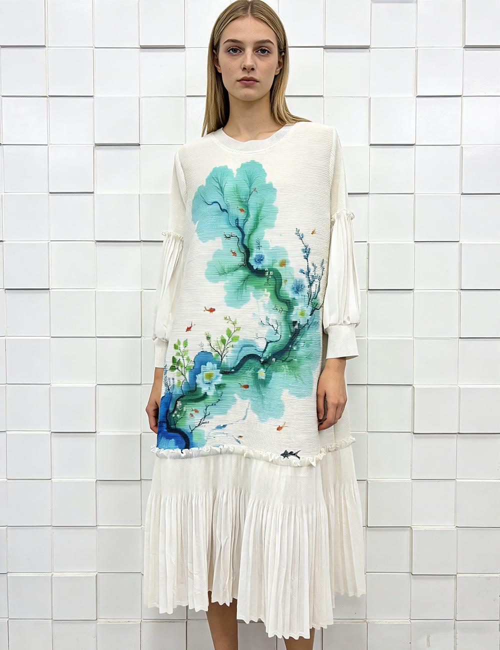 Lotus leaf edges European style large yard fold dress