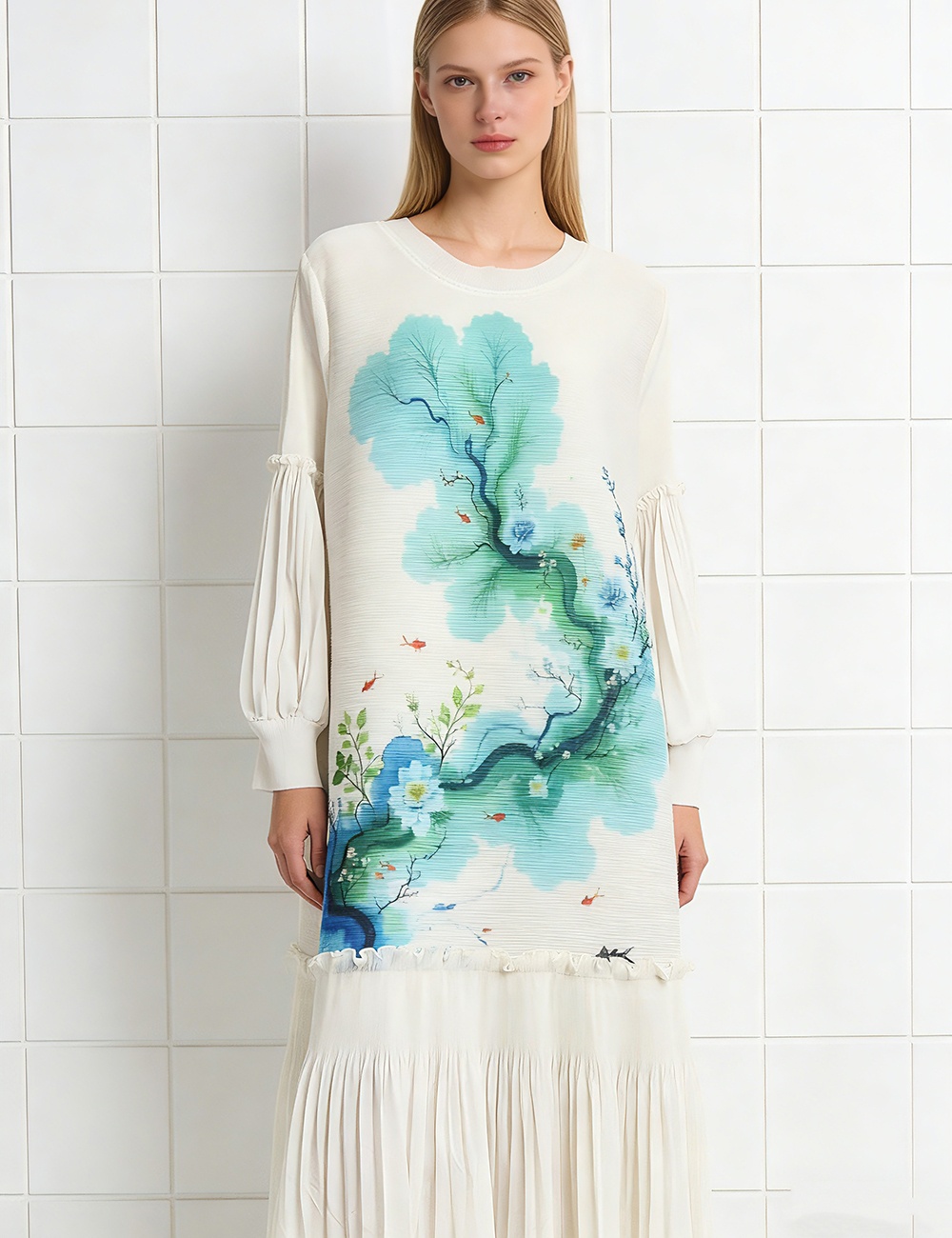 Lotus leaf edges European style large yard fold dress