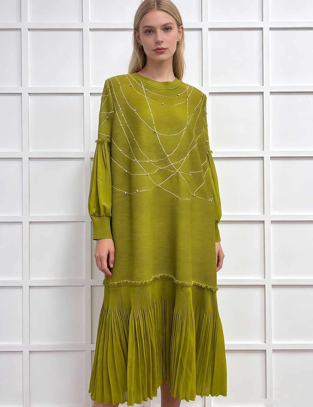 European style lantern sleeve printing dress