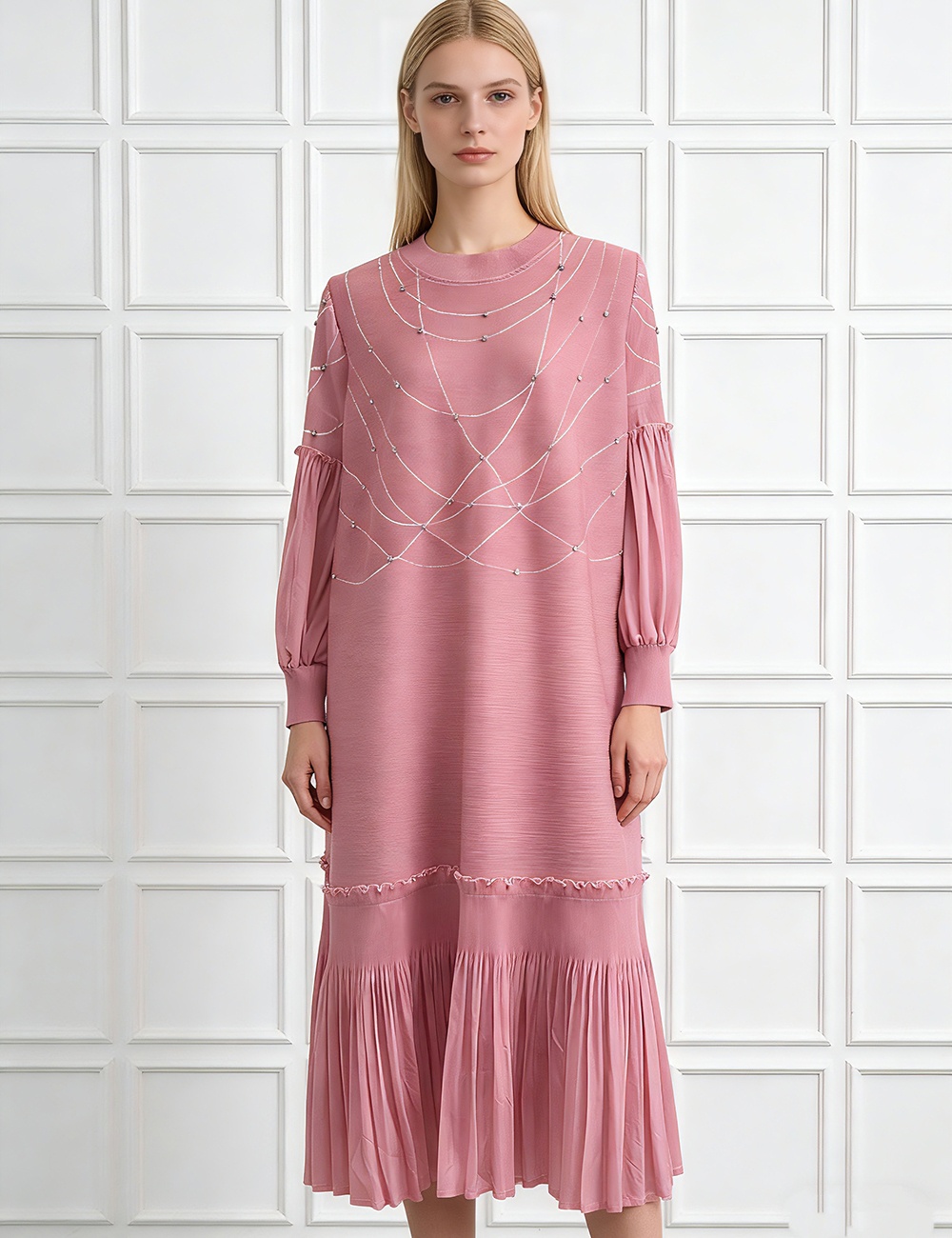 European style lantern sleeve printing dress