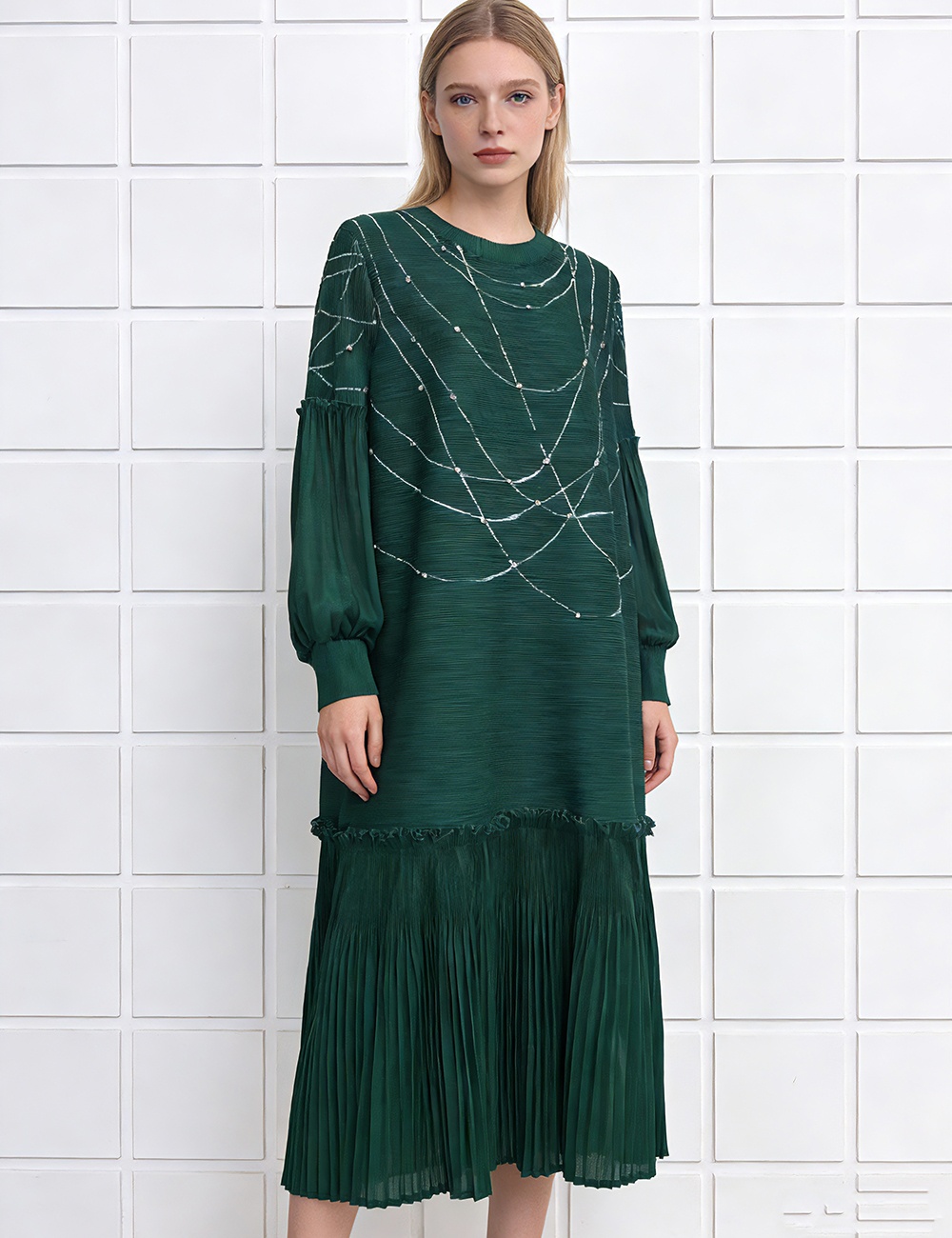 European style lantern sleeve printing dress