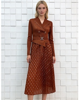 Fold pleated business suit rhinestone bronzing dress