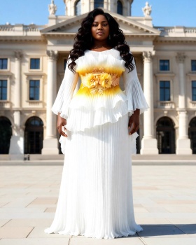 Flowers decoration European style printing dress