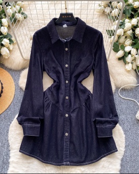 Retro spring slim dress denim pinched waist shirt