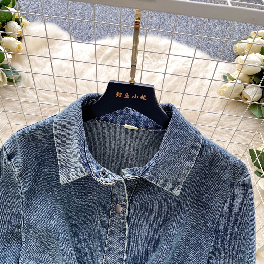 Retro spring slim dress denim pinched waist shirt