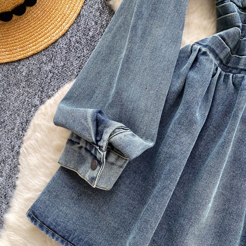 Retro spring slim dress denim pinched waist shirt