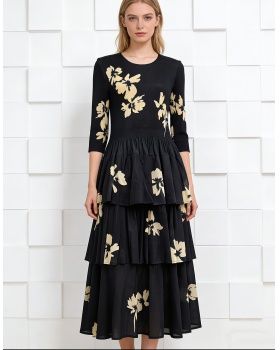 Lotus leaf edges seaside European style splice cake dress