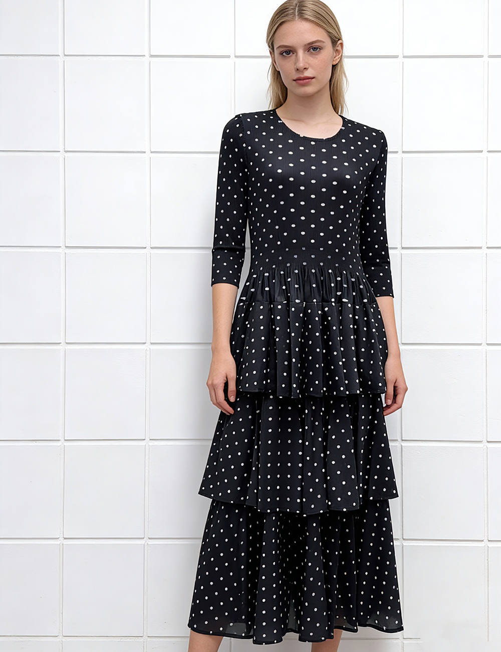 Lotus leaf edges seaside European style splice cake dress