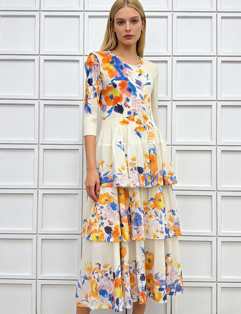 Lotus leaf edges seaside European style splice cake dress